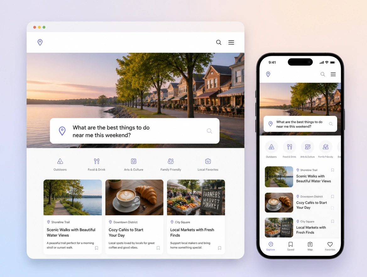 Website mockup showing local content