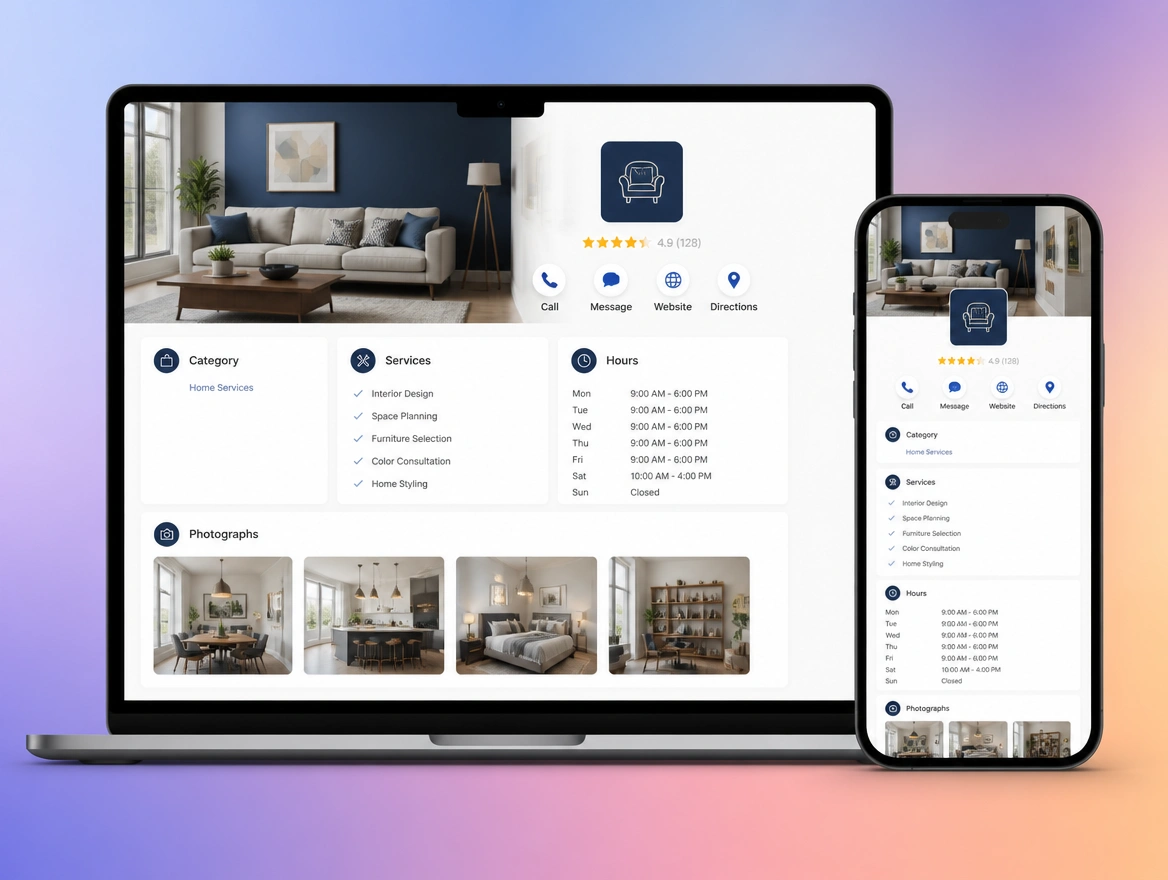 Website mockup showing profile setup