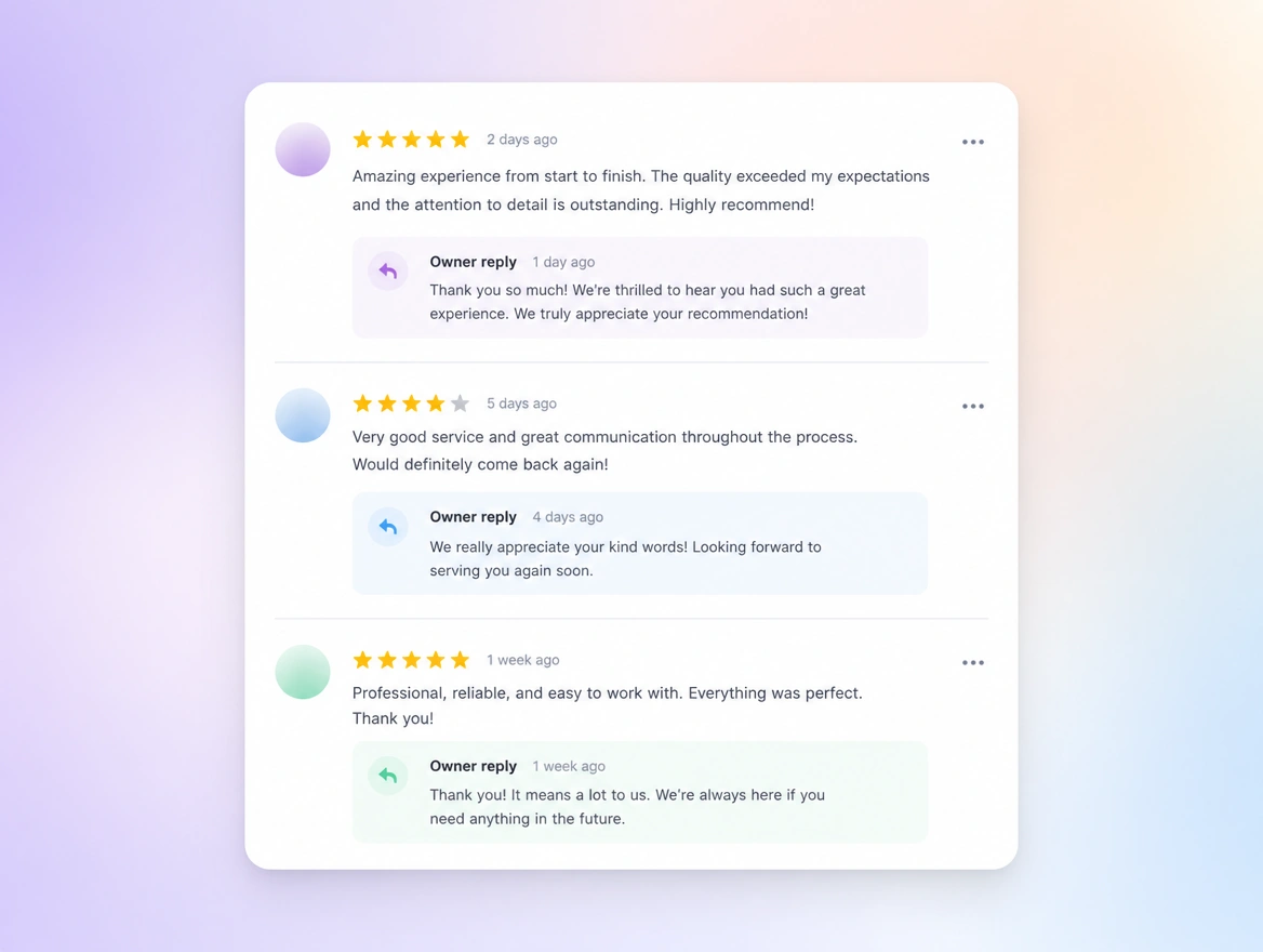 Website mockup showing reviews