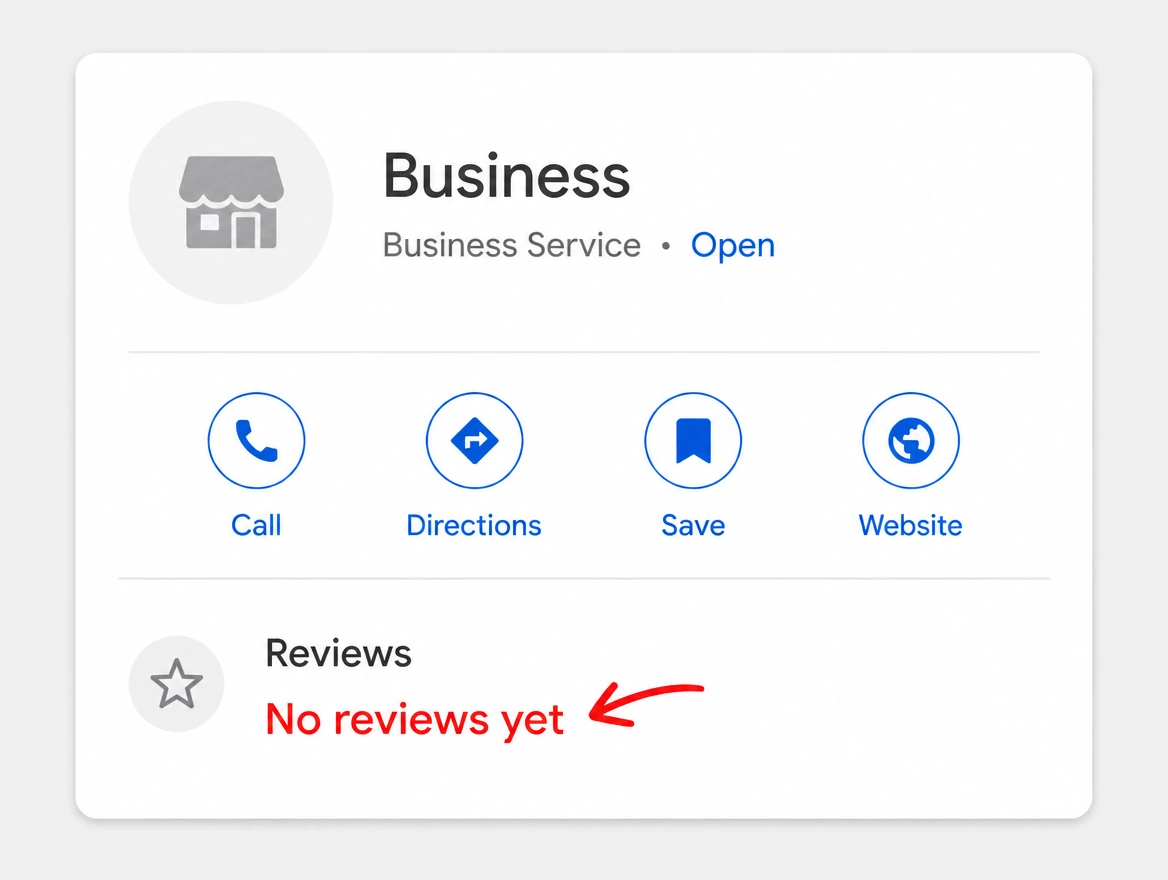 A business listing showing no reviews at all