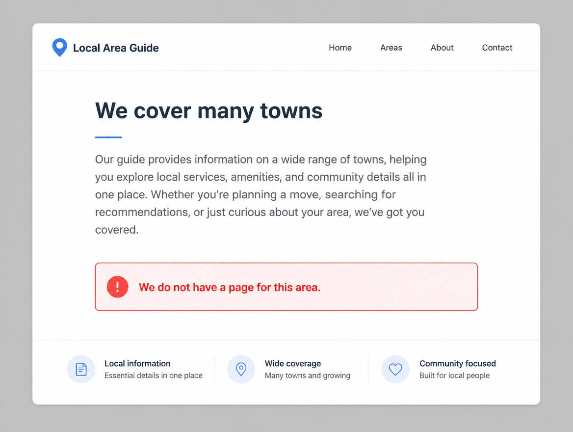 A single page claiming to cover many towns with no page for any area