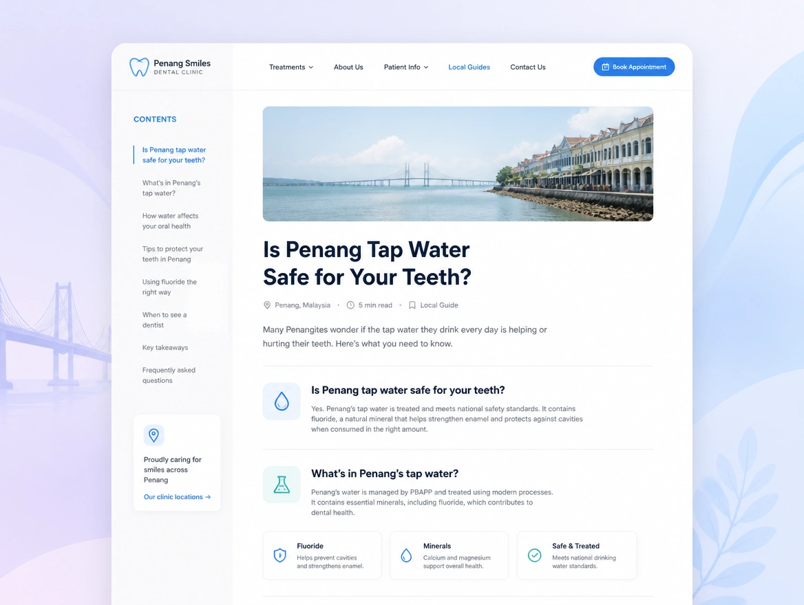 Website mockup showing local content