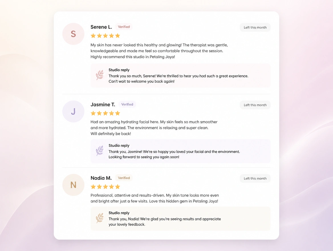 Website mockup showing reviews