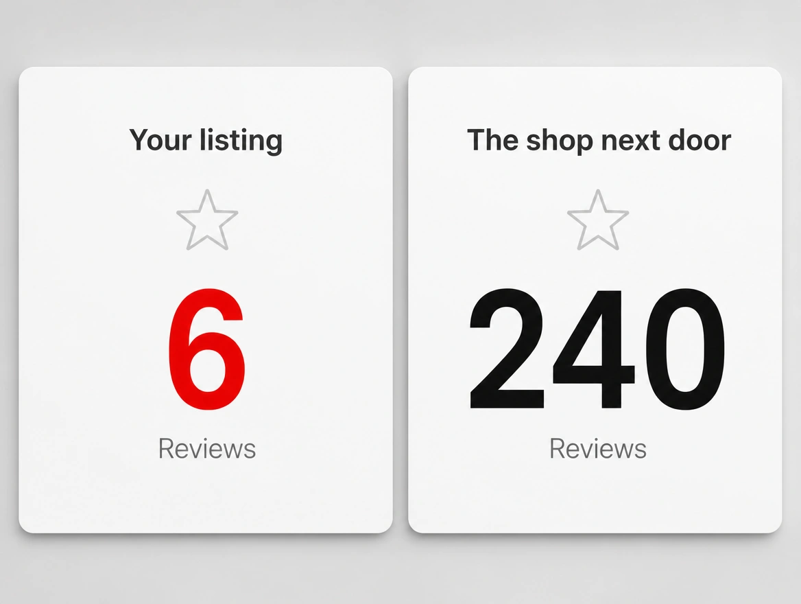 Two review counters side by side, six reviews against two hundred and forty