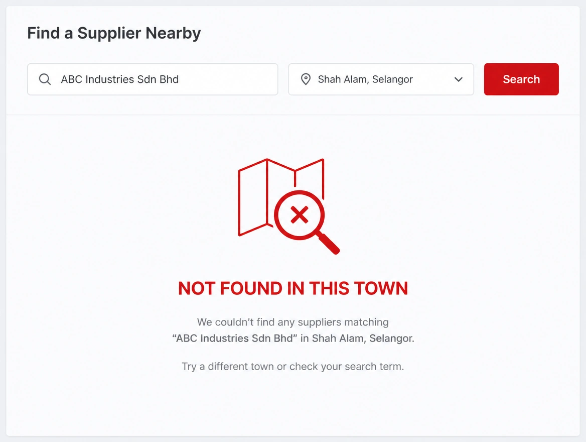A map search in a neighbouring town returning nothing for the business