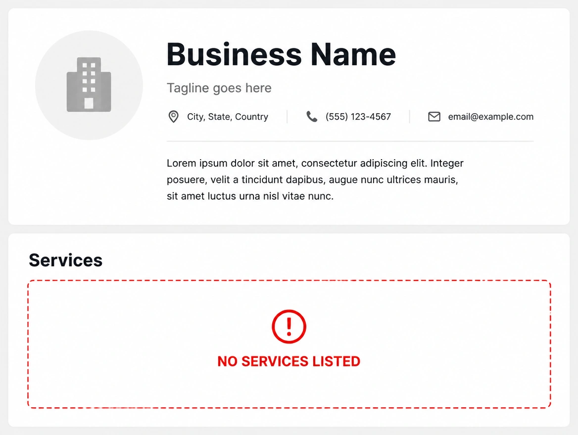 A business profile with an empty service list