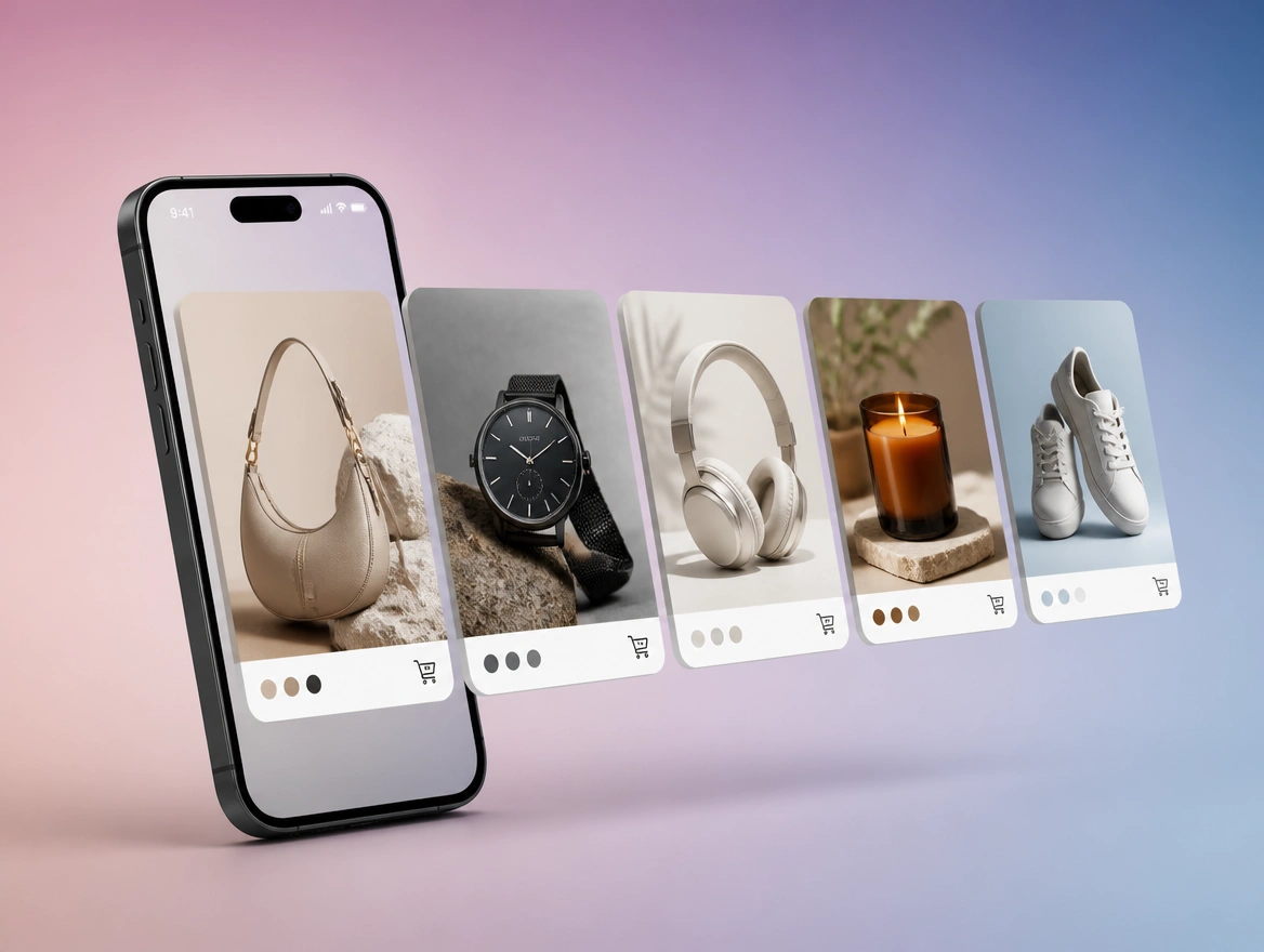 Website mockup showing catalogue and shopping