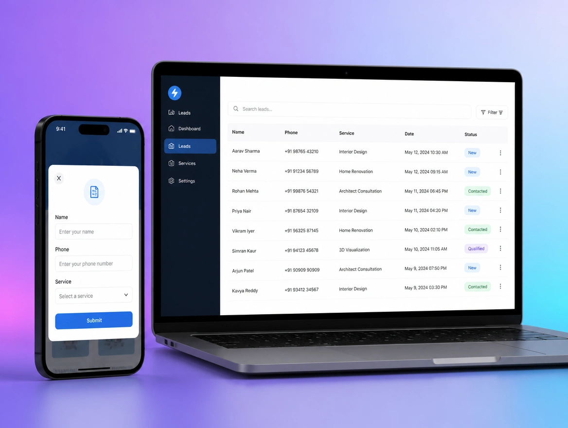 Website mockup showing lead campaigns