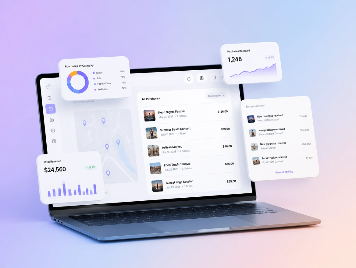 Website mockup showing tracking and reporting