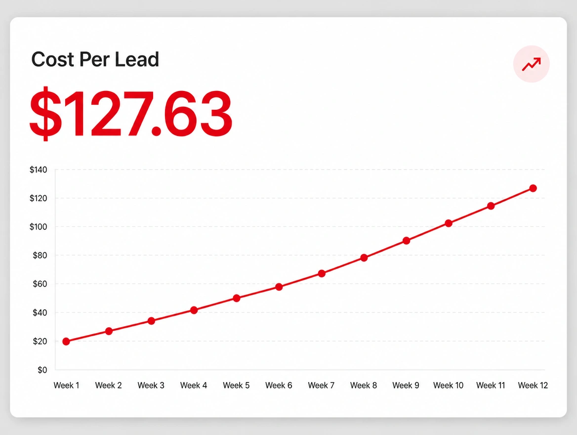 Cost per lead climbing week after week in an ads dashboard