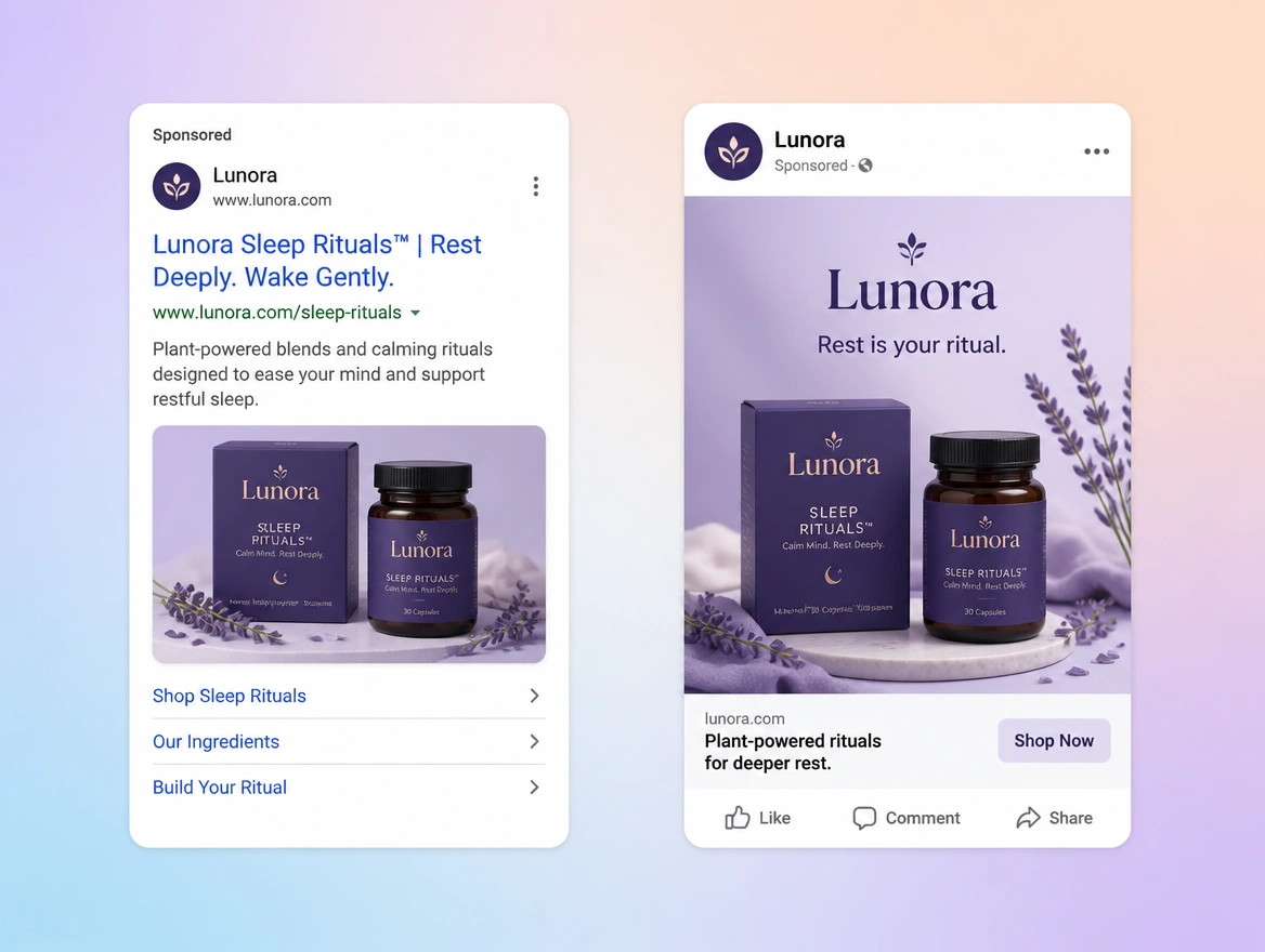 Website mockup showing paid ads