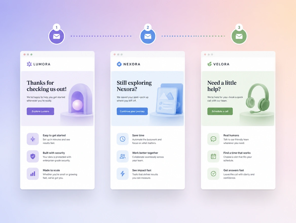 Website mockup showing email and follow-up