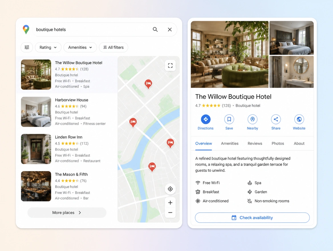 Website mockup showing search and the map