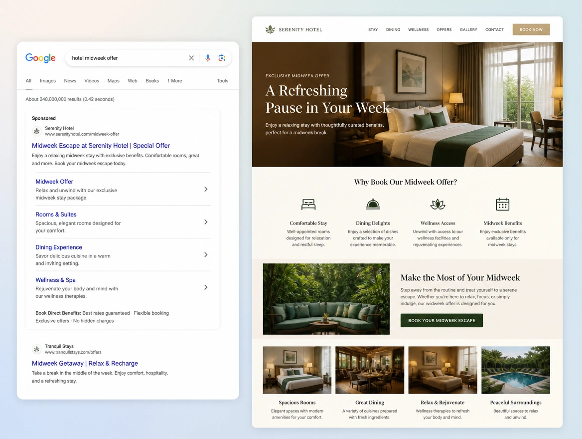 Website mockup showing paid ads
