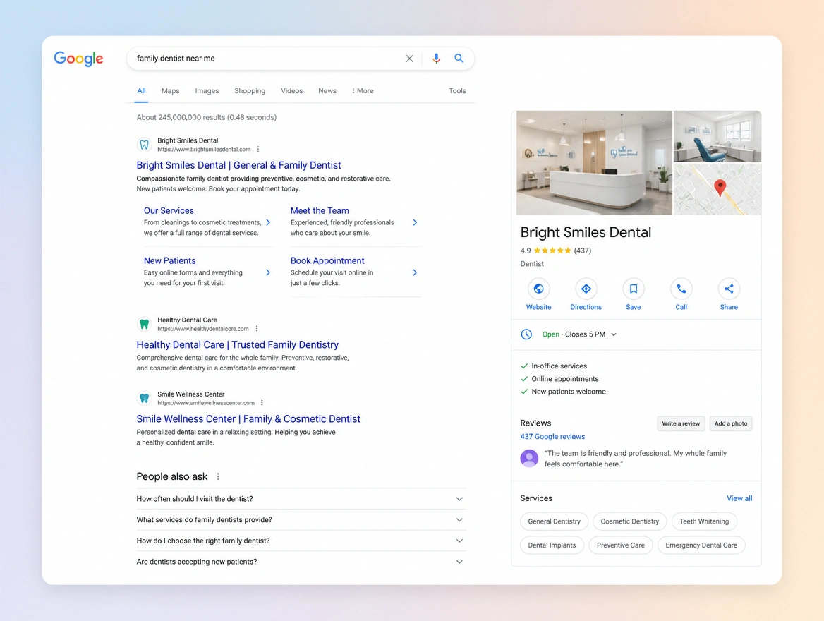 Website mockup showing search