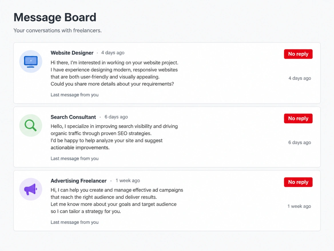 Three supplier conversations running separately with no shared thread