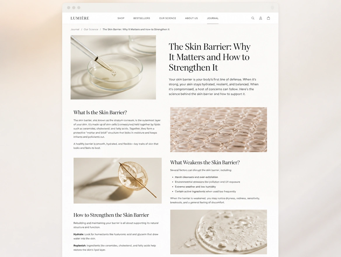 Website mockup showing content