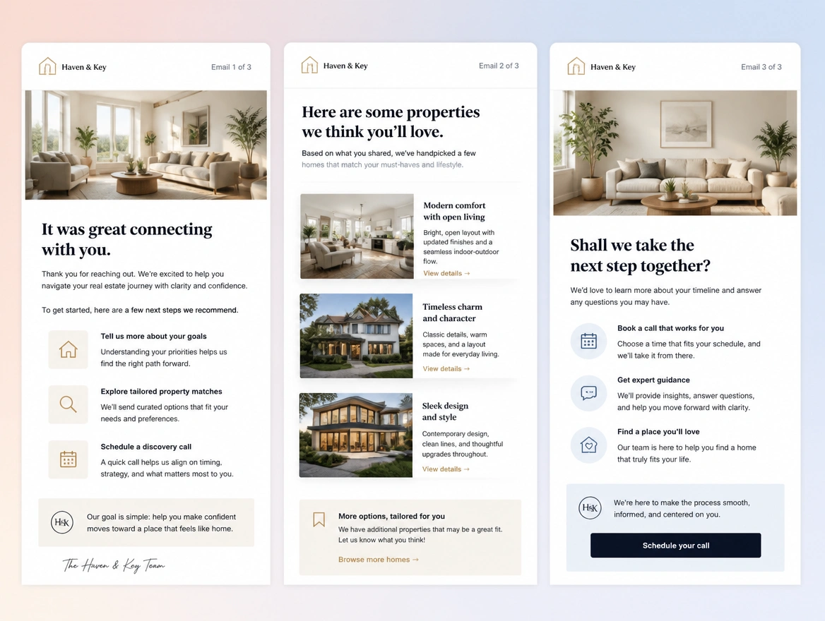 Website mockup showing email and follow-up