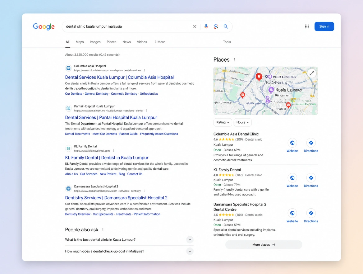 Website mockup showing search