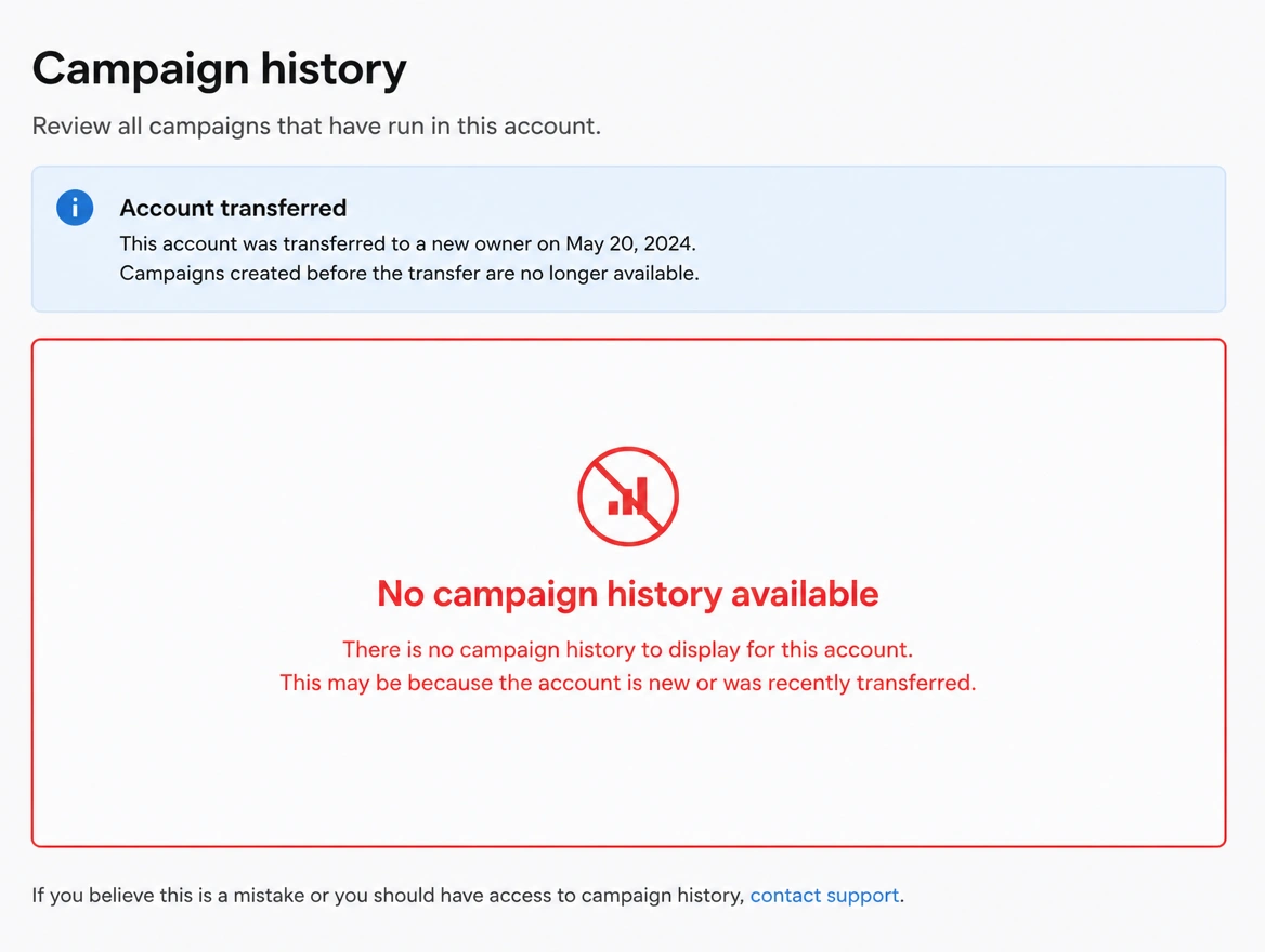 An empty campaign history after an account was transferred