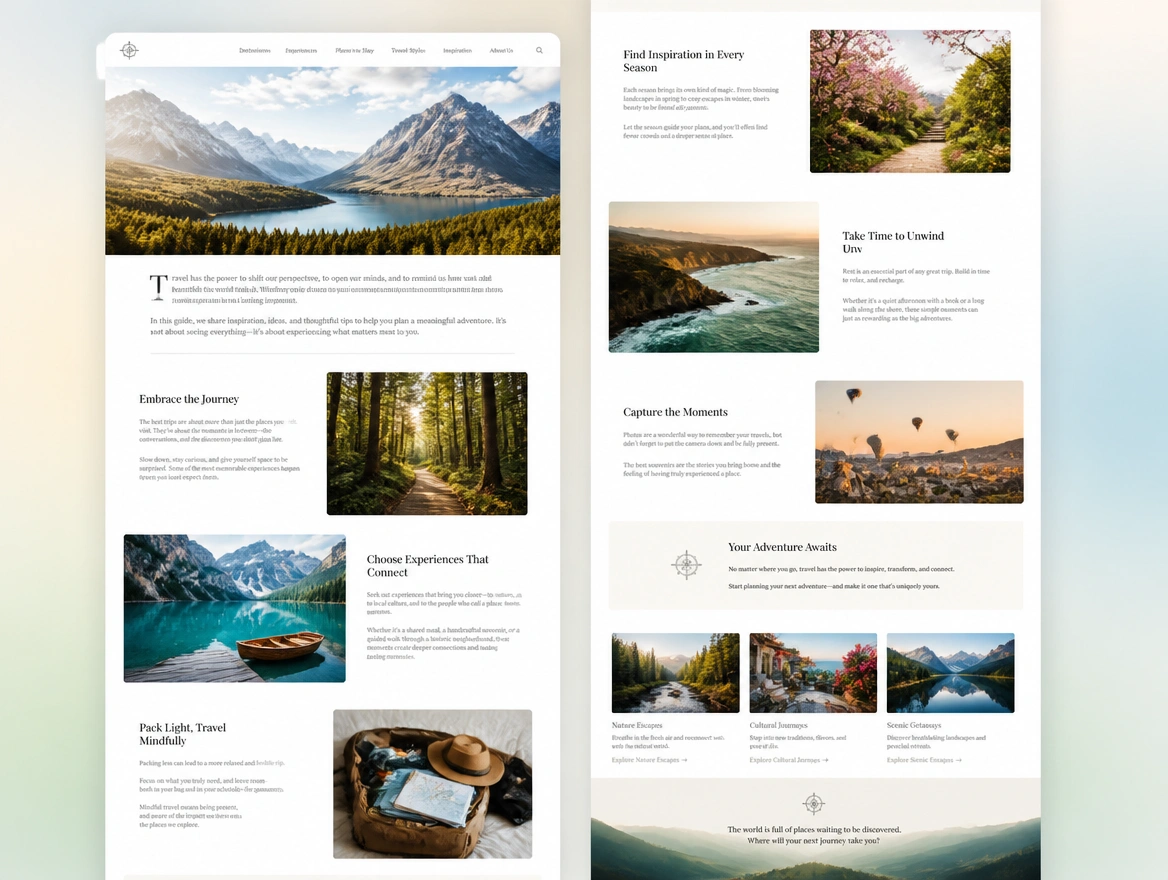 Website mockup showing content