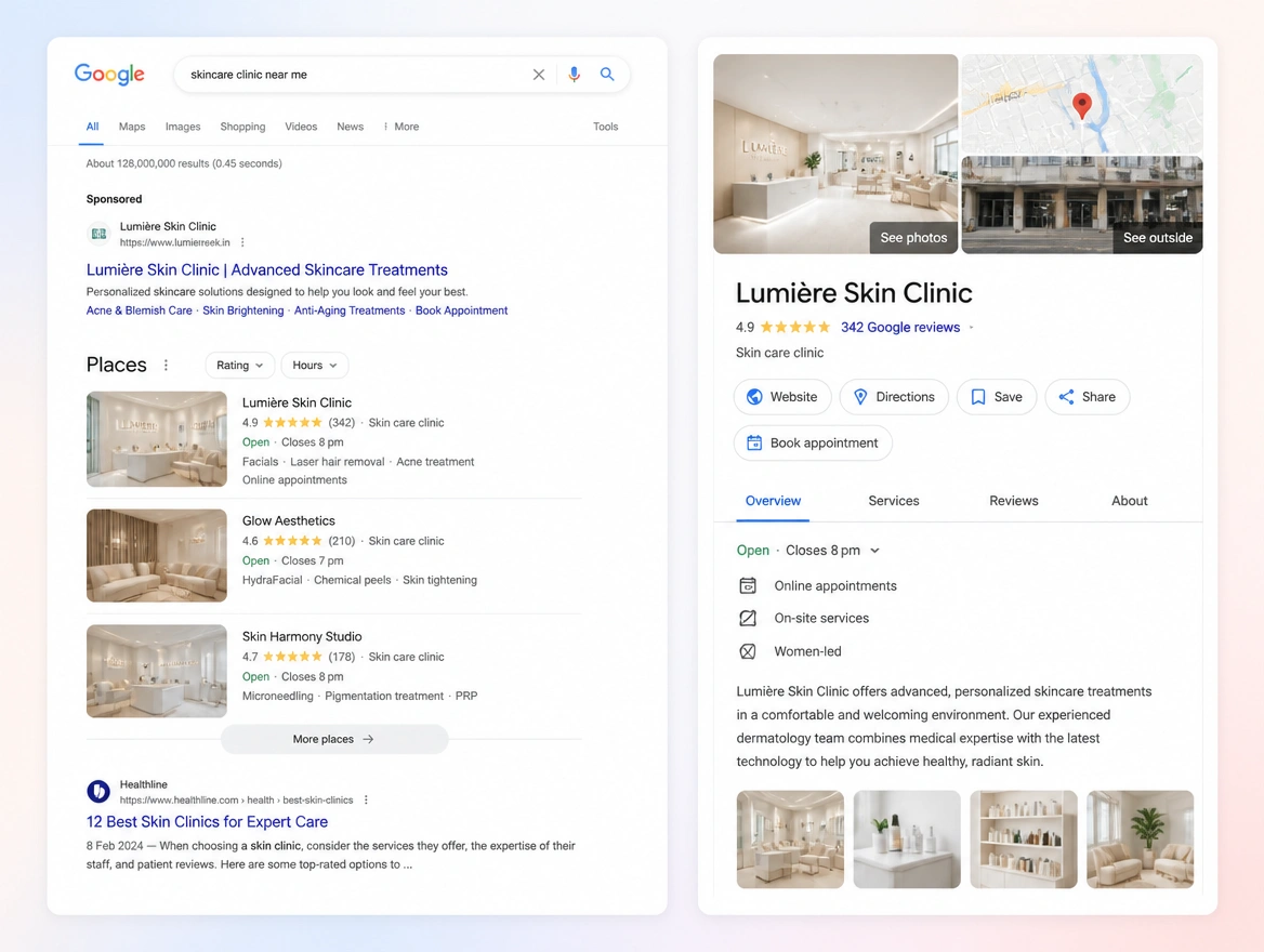 Website mockup showing search