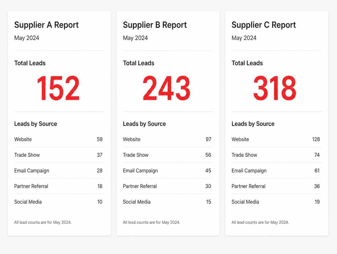 Three separate supplier reports laid out with no shared plan between them