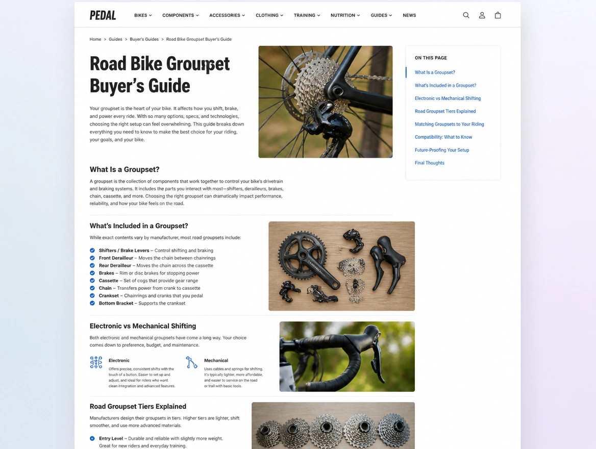 Website mockup showing content