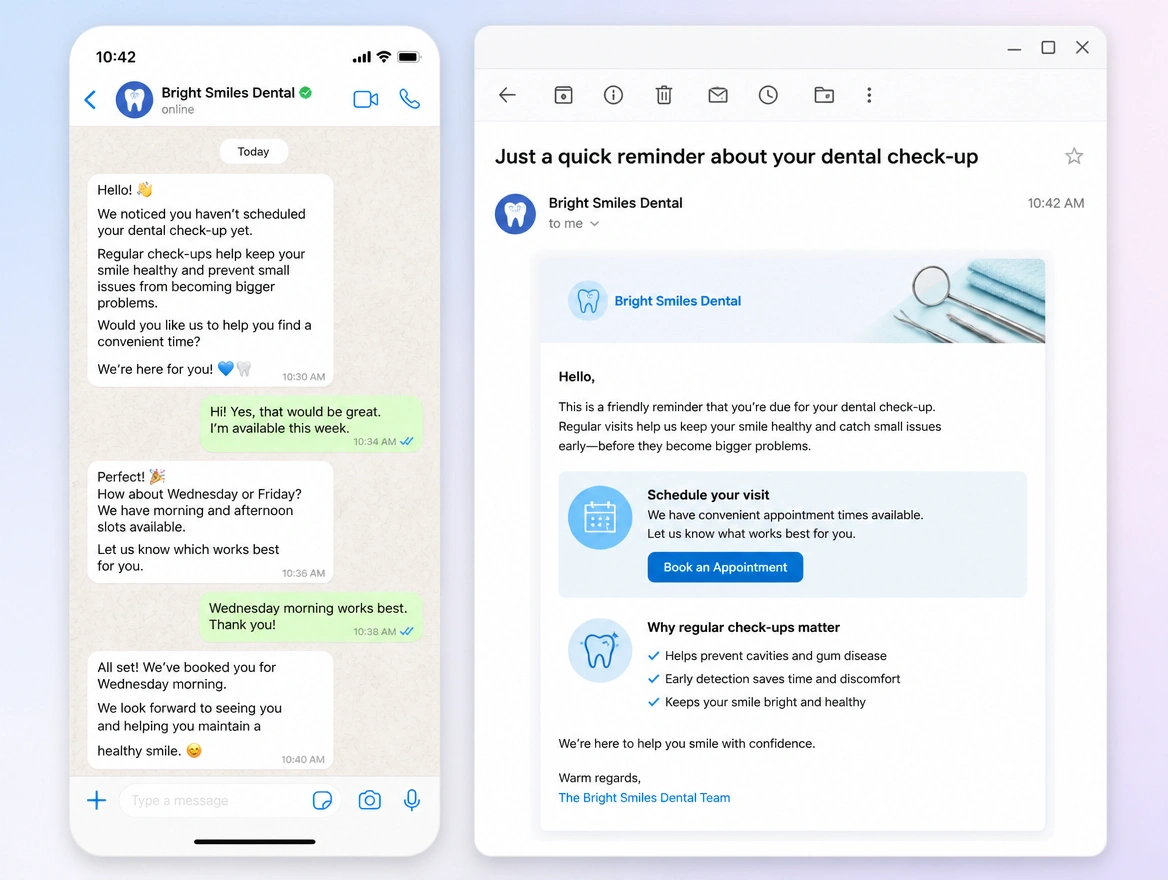 Website mockup showing email and follow-up