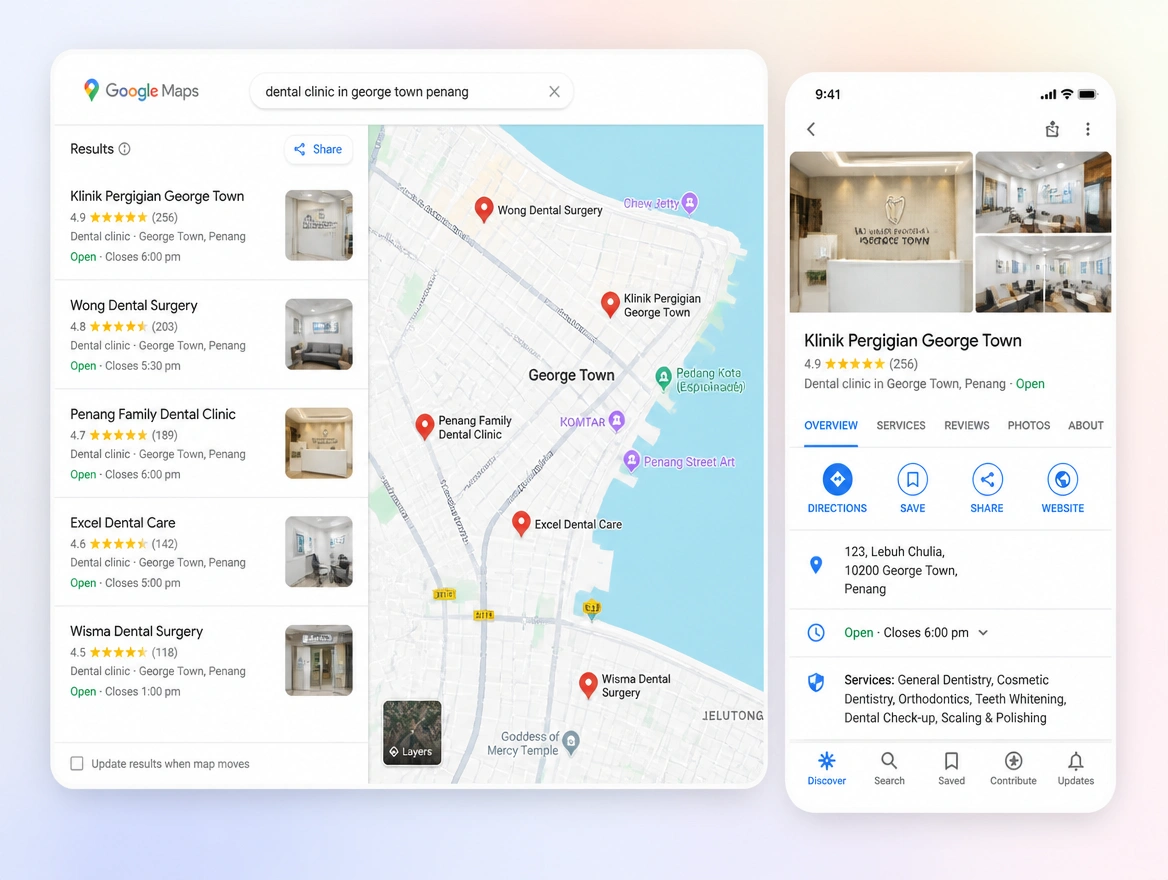 Website mockup showing search