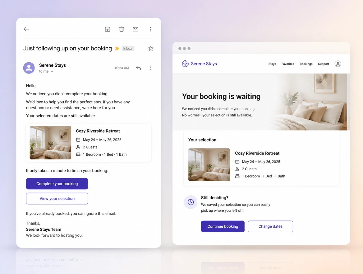Website mockup showing email and follow-up