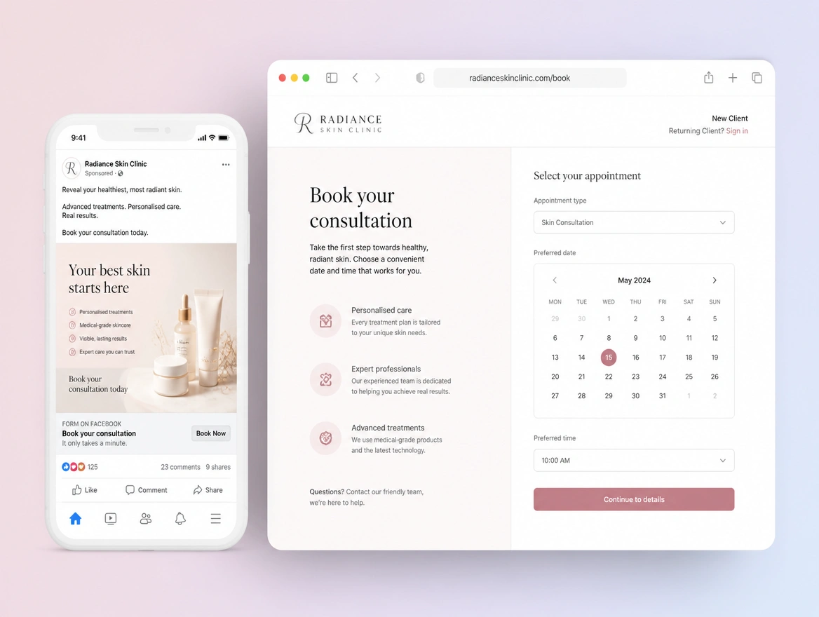 Website mockup showing paid ads