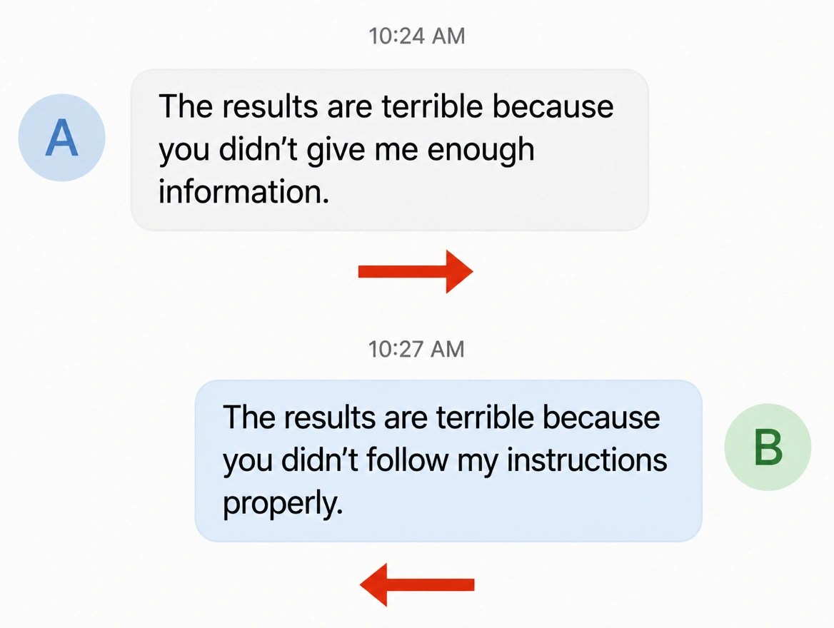 A chat thread where two freelancers blame each other for the results