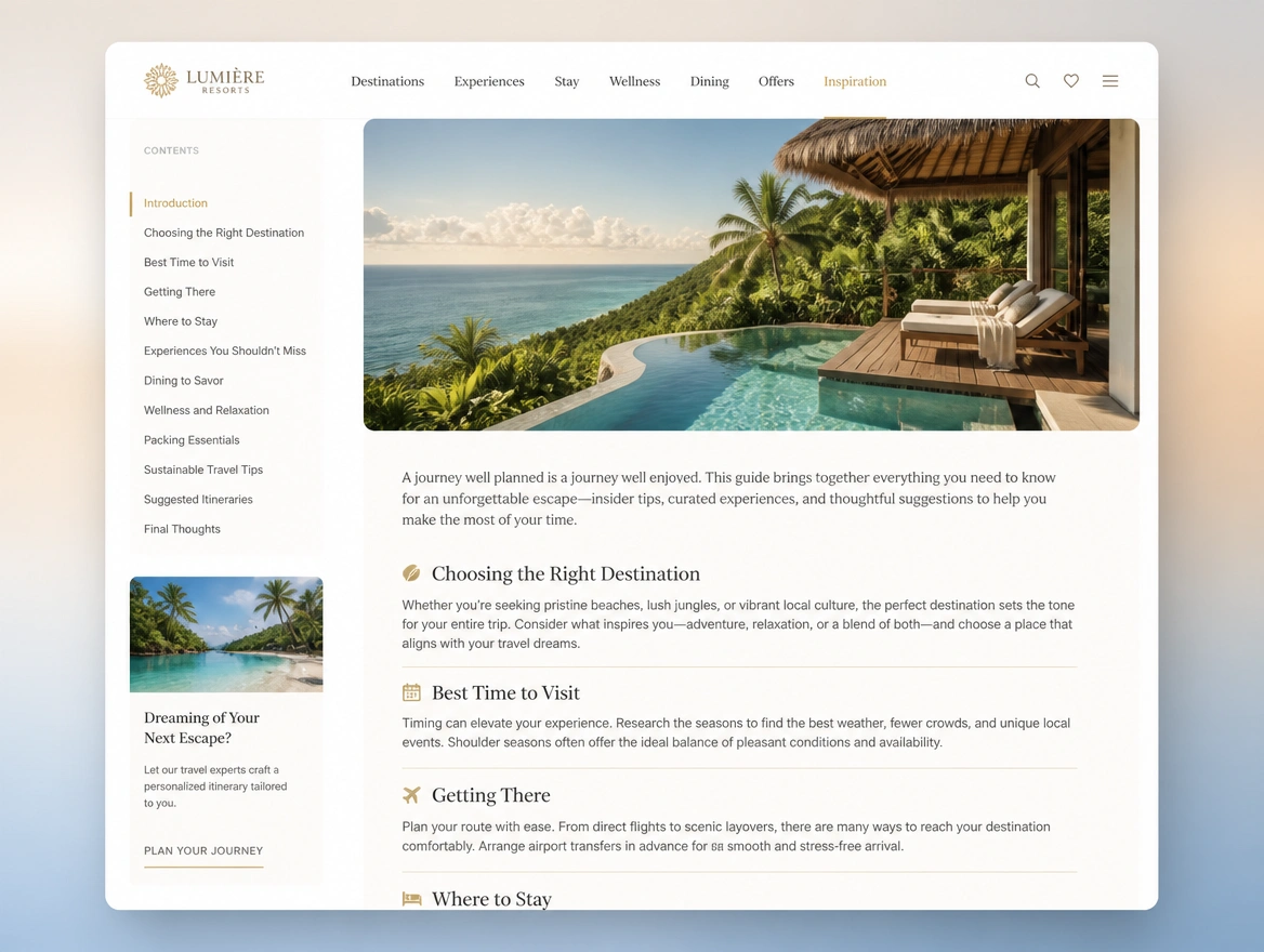 Website mockup showing content