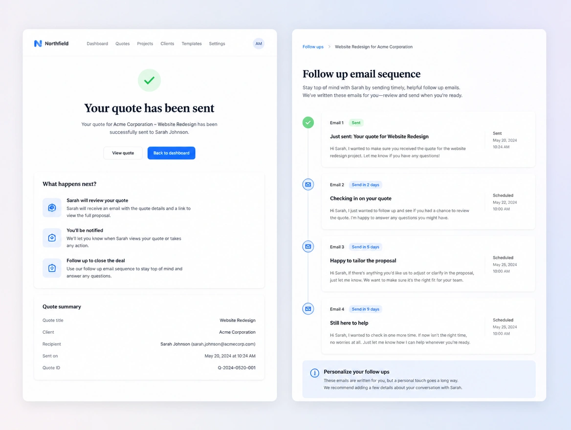 Website mockup showing email and follow-up