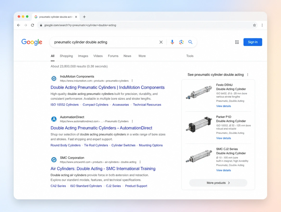 Website mockup showing search