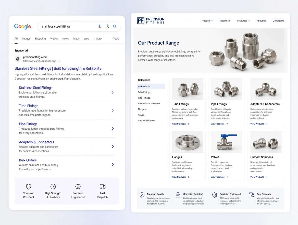 Website mockup showing paid ads