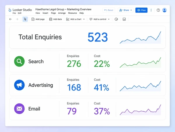 One dashboard pulling every law practice channel into a single enquiry count