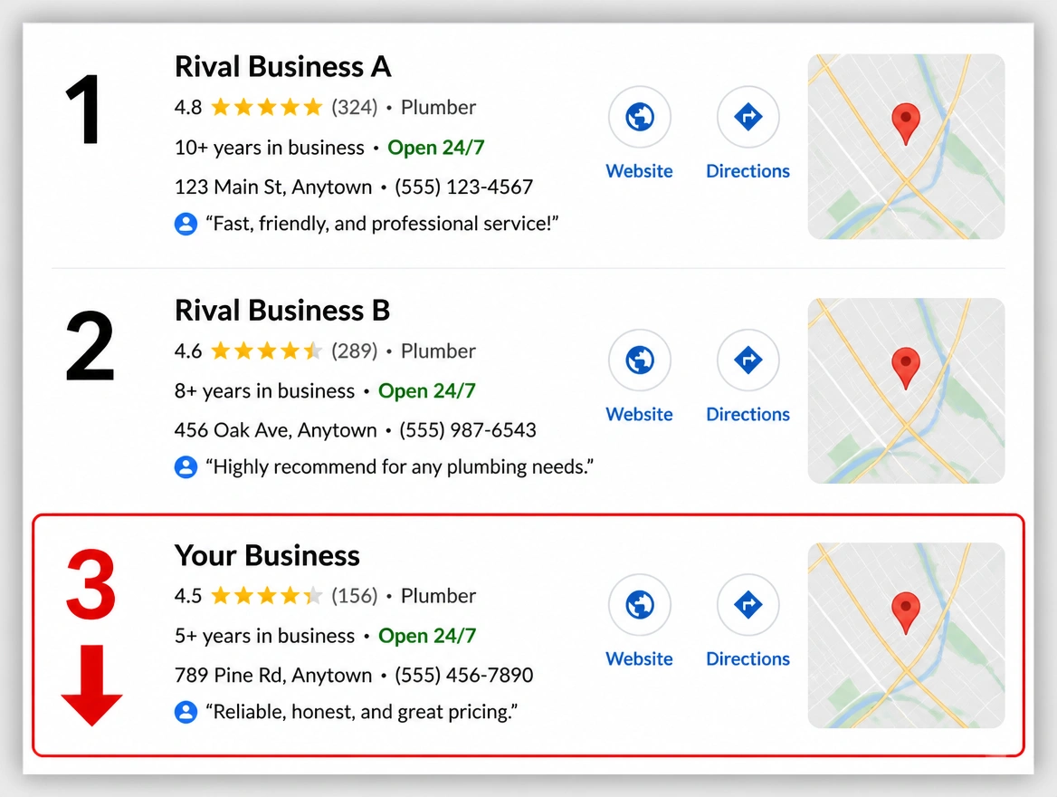 A search results page with competitor listings ranked above yours