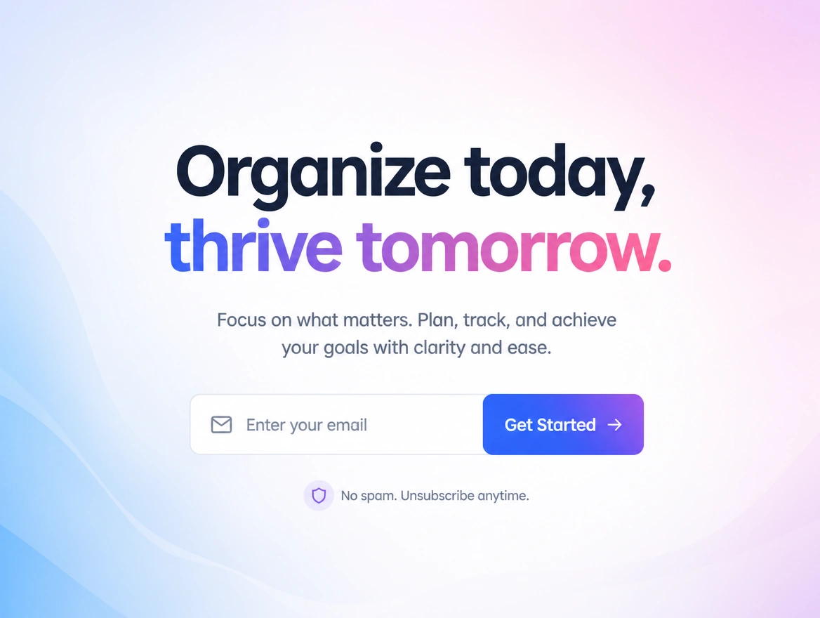 A landing page with no navigation, one headline, one email field and one button