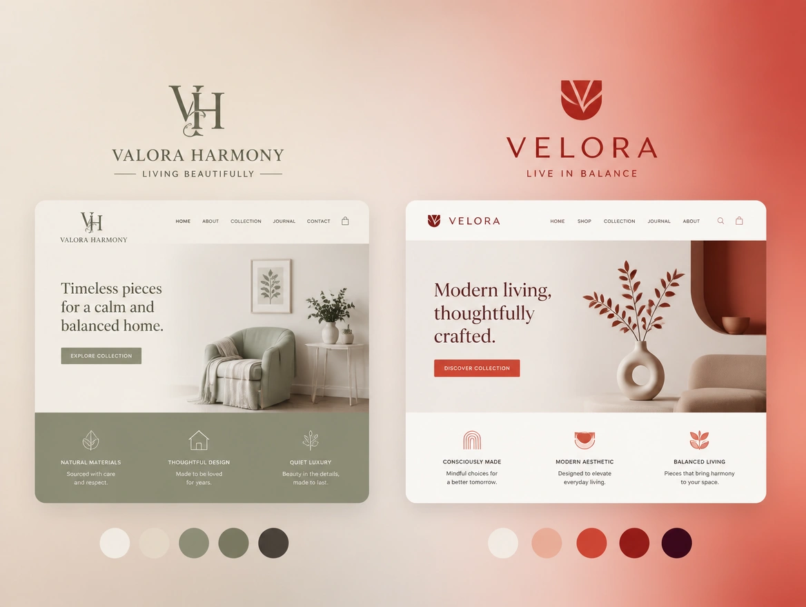 A before and after board with the outdated logo on the left and the redrawn one beside its new palette