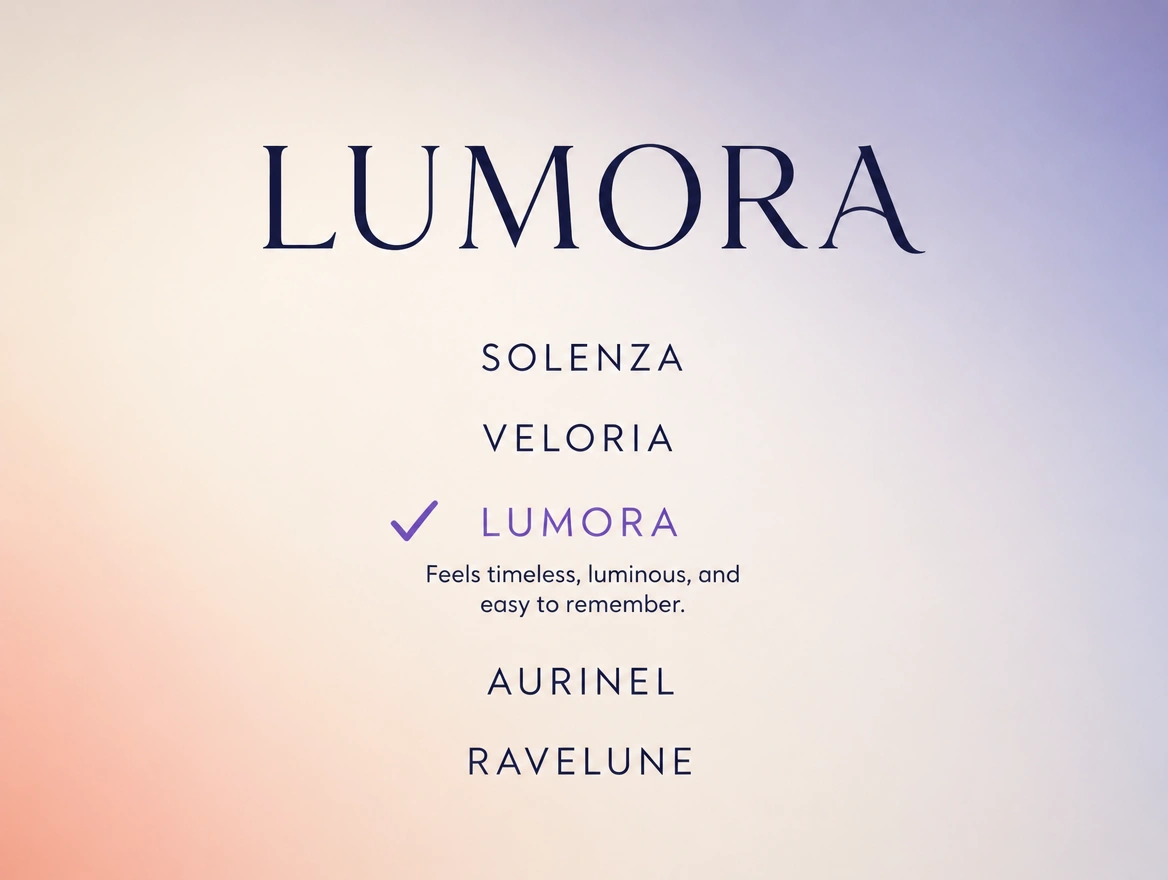 A naming sheet testing an existing business name against a shortlist with one line written beneath