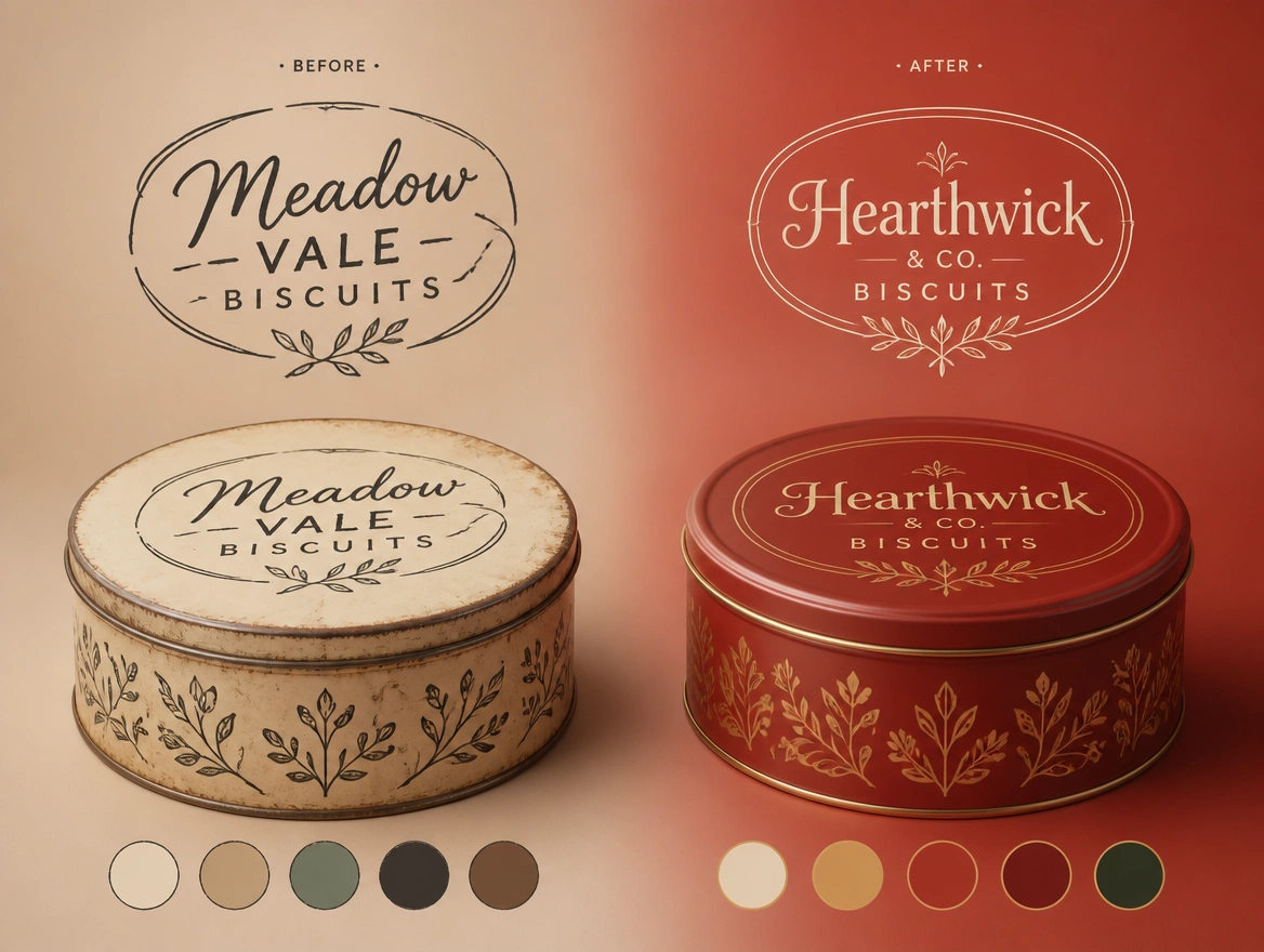 A before and after board showing old lettering redrawn with a matching new palette