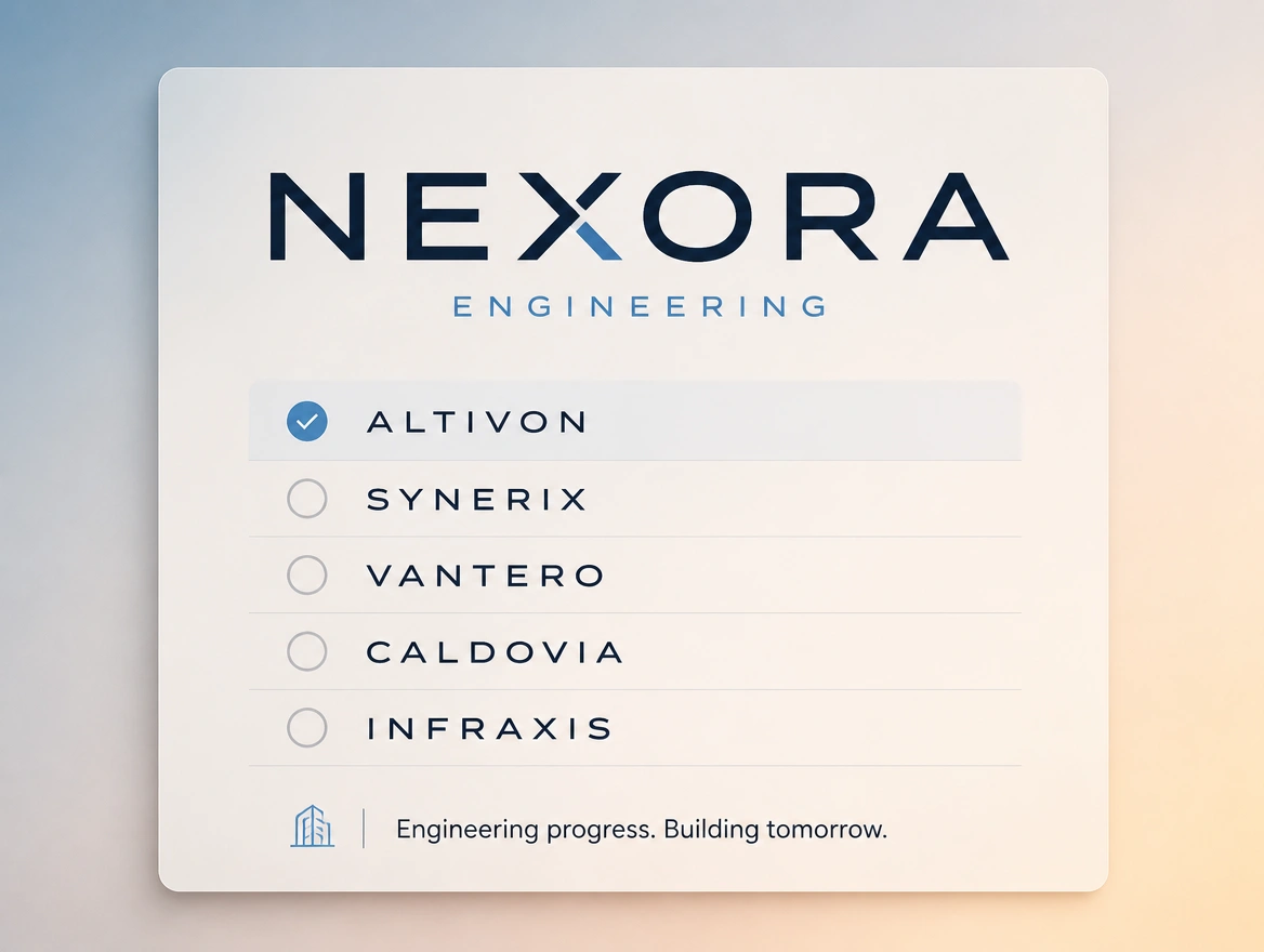 A naming sheet testing a business name against a shortlist with one line under the choice