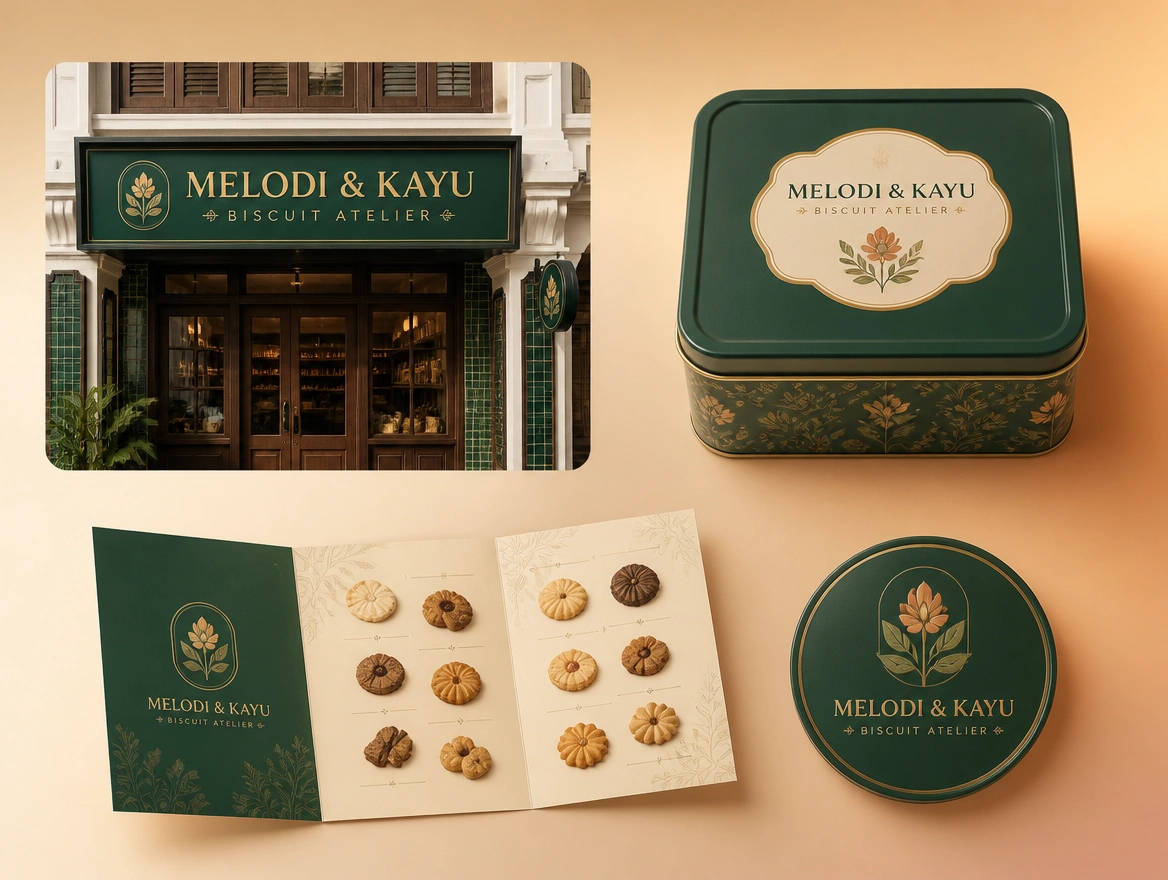 An audit board of one business's logo, website and printed items photographed with notes