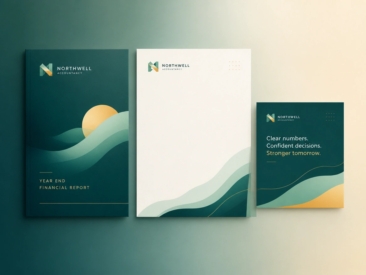 A document template, a deck cover and a profile page in one consistent identity