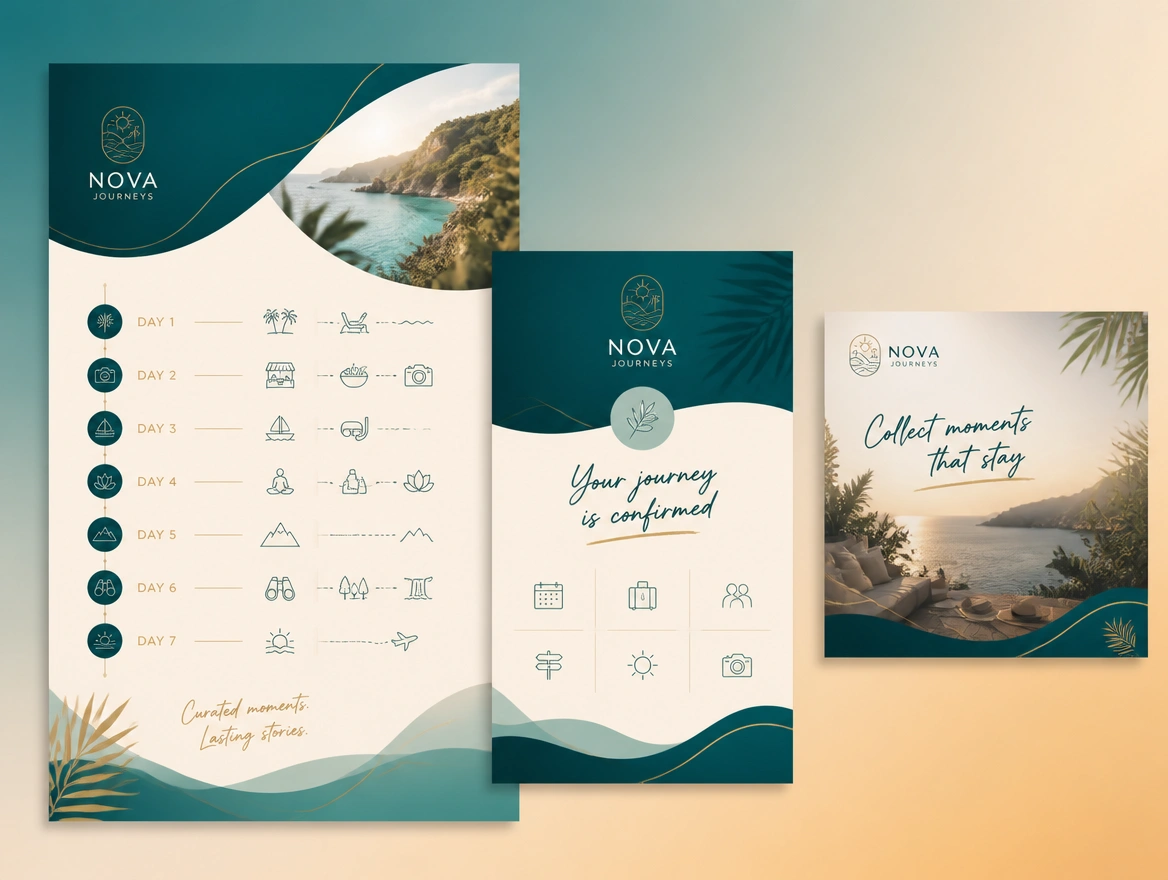 A booking confirmation, a document header and a profile page in one new identity