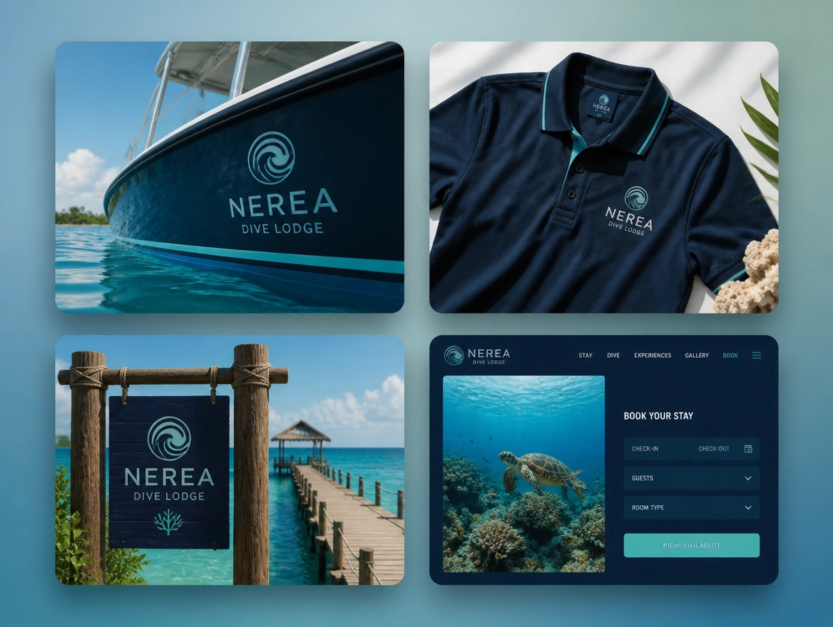 An audit board recording a business's current logo, website, documents and printed items