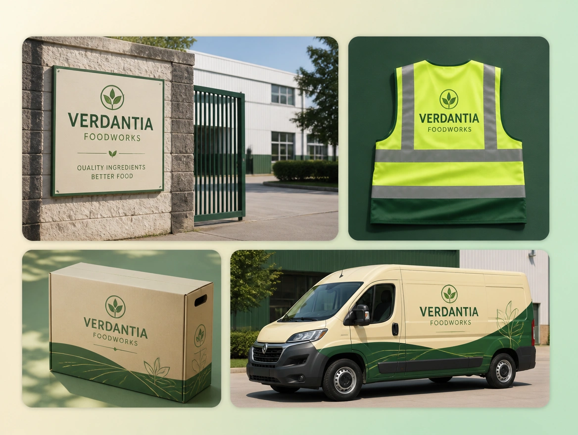 An audit board laying out a company's current logo, documents, website and printed material