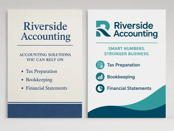 An older accountancy practice leaflet beside the updated version carrying the same business name